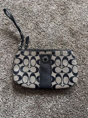 Coach Black and Tan Signature Canvas Wristlet